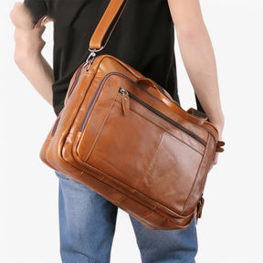 bags : Leren Laptoptas met Schouderband Leder - Bruin in van Pantino