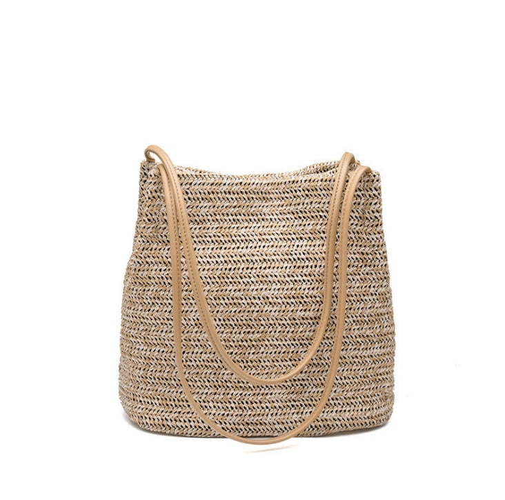 bags : Geweven Draagtas van Stro - Coastal Carry - Licht Beige in van Pantino