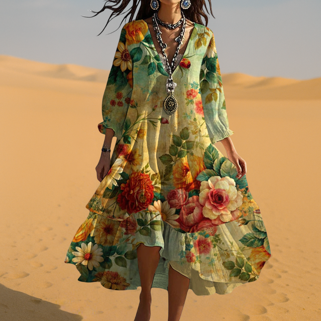 : Boho Zomerjurk Dames - Vintage Stijl met V-hals en Bloemen in van Pantinoshop