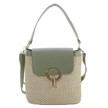 bags : Strandtas Dames Bruin - Stro Geweven Metalen Klem PU-Riem - Stro in Groen van Pantino