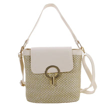 bags : Strandtas Dames Bruin - Stro Geweven Metalen Klem PU-Riem - Stro in Wit van Pantino