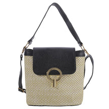 bags : Strandtas Dames Bruin - Stro Geweven Metalen Klem PU-Riem - Stro in Zwart van Pantino