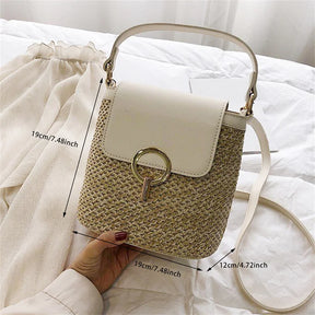 bags : Strandtas Dames Bruin - Stro Geweven Metalen Klem PU-Riem - Stro in van Pantino