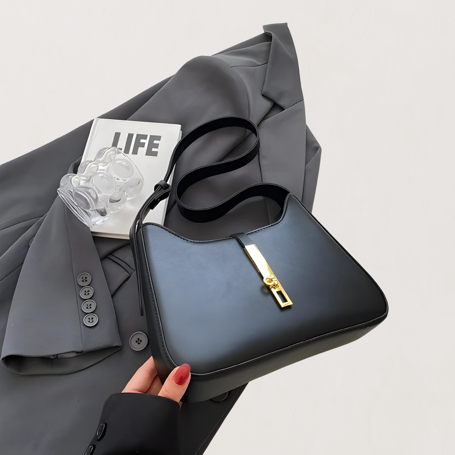 Shoulder Bag : Handtas Dames Zwart - Elegante Stijl - Synthetisch Leer in van Pantino
