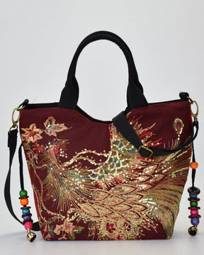 bags : Tas met Etnische Stijl en Pauwenborduurwerk - Blauw in Bourgondië Crossbody zak van Pantino
