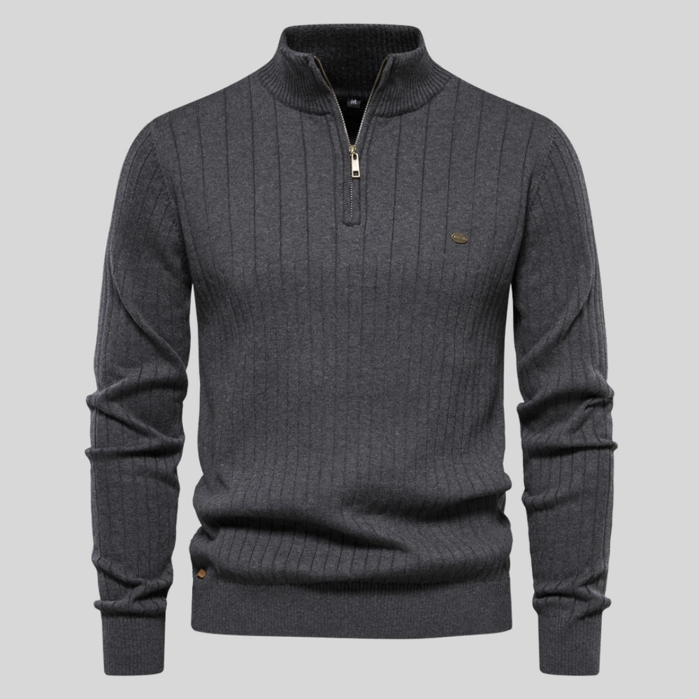 Men's Ribbed Cotton Sweater : Sweater Heren Blauw - Geribbelde Katoenen Herensweater in Grijs van Pantino