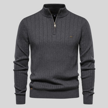 Men's Ribbed Cotton Sweater : Sweater Heren Blauw - Geribbelde Katoenen Herensweater in Grijs van Pantino