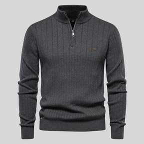 Men's Ribbed Cotton Sweater : Sweater Heren Blauw - Geribbelde Katoenen Herensweater in Grijs van Pantino