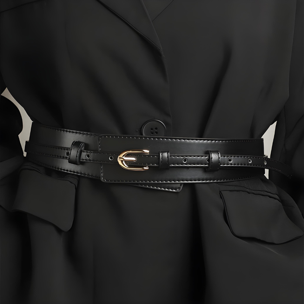 Belt : Riem Dames Zwart - Tijdloze Elegantie - Verstelbaar Leer in van Pantino