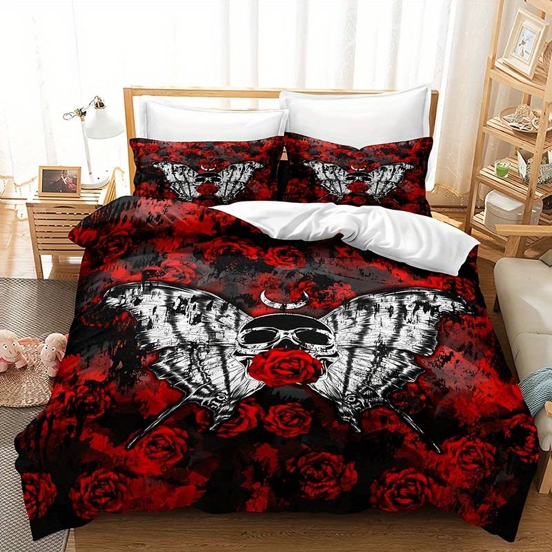home & garden : Luxe Layers - Hard Rock Rose Skull Dekbedovertrek Beddengoed Set in van Pantino