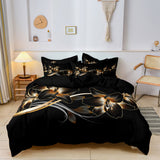 Luxe Layers - Schwarz & Goldene Blumen Bedrucktes Bettwäsche Set