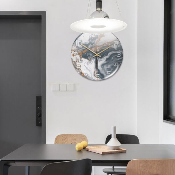 Wandklok Stil Ø30cm, Wit Marmer Effect Moderne Luxe voor Woonkamer/Kantoor