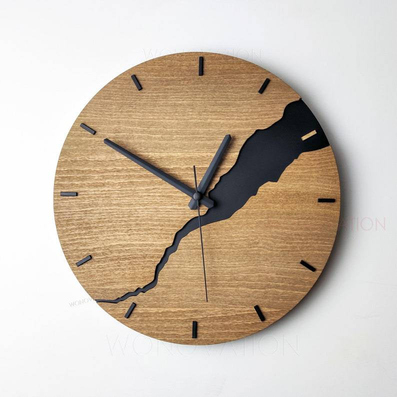home & garden : GrandArc Wandklok Hout - Groot Formaat - Minimalistisch Design in Lijnen 30x30 cm van Pantino