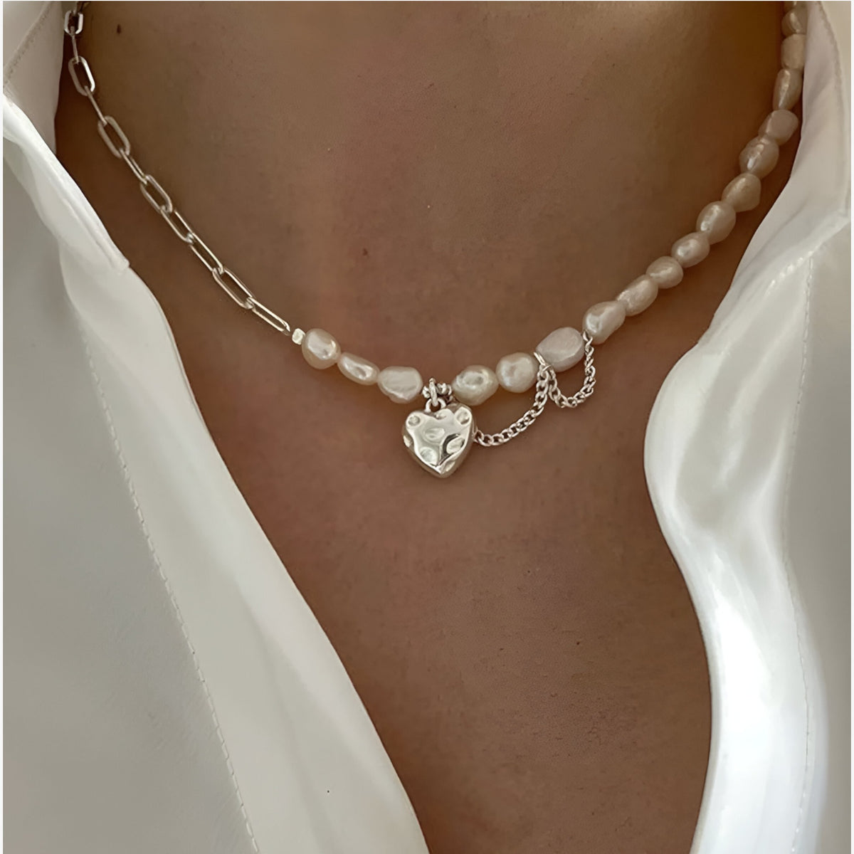 Necklace : Ketting Zilver - Hartparel Asymmetrische in van Pantino