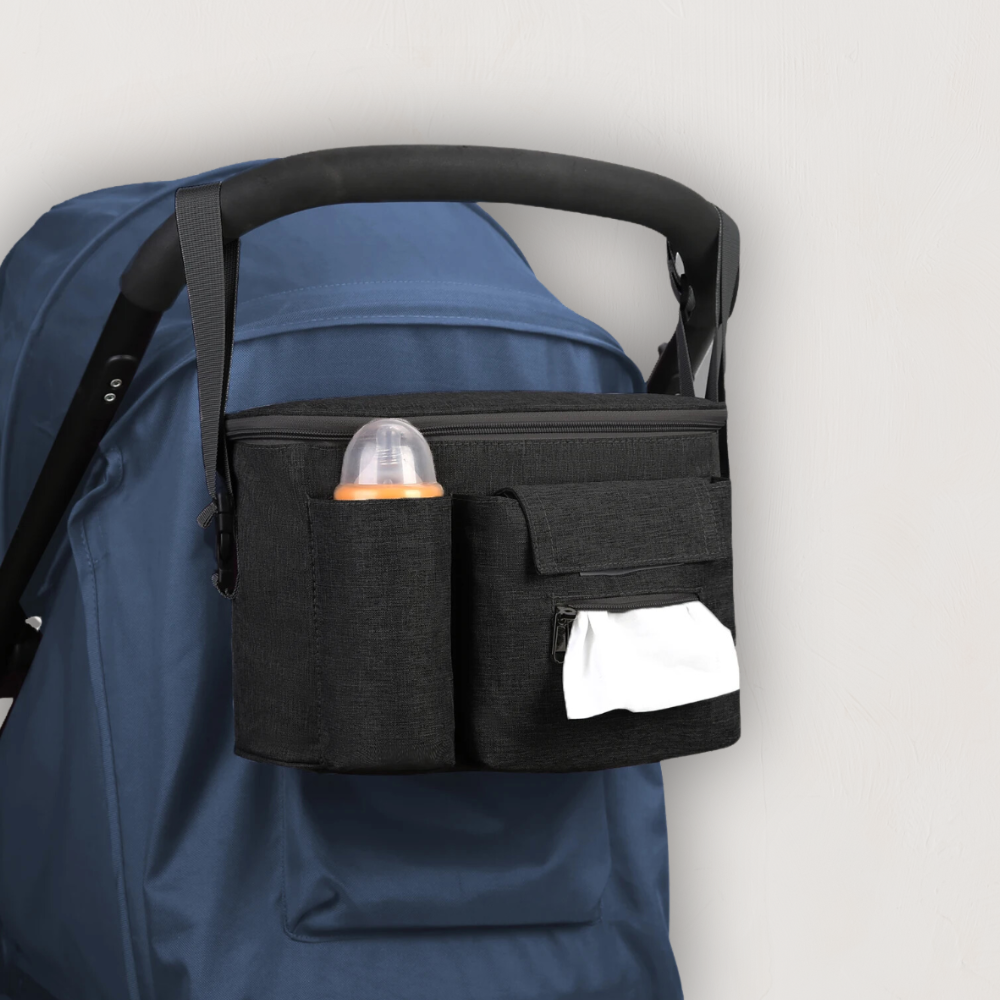 Tassen : Kinderwagen Organizer Tas Zwart - Buggy Accessoire - Flessenhouder in van Pantino