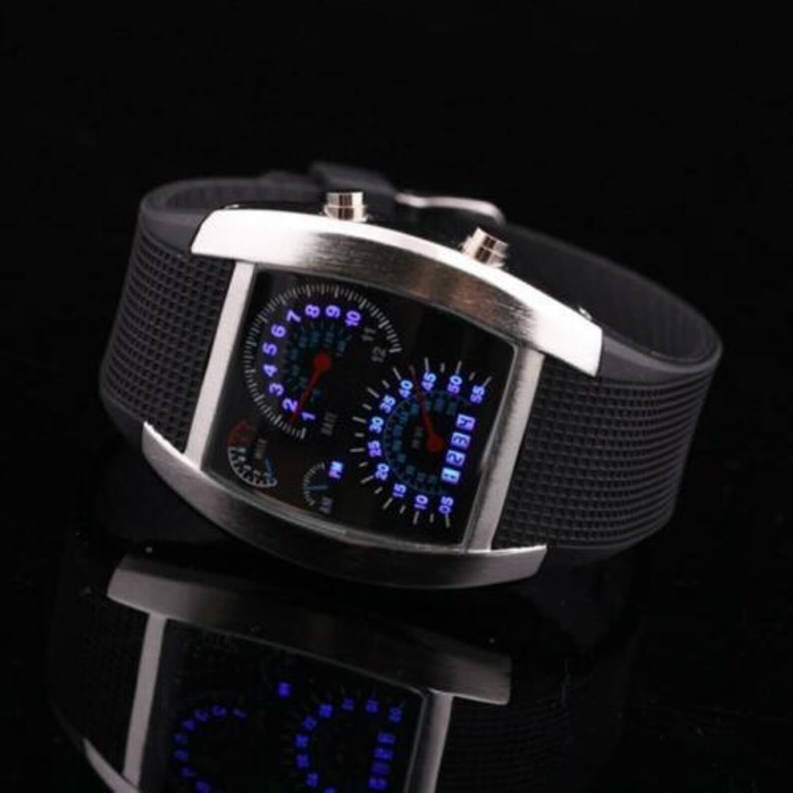 watches : Heren Horloge Zwart-Zilver - LED Snelheidsmeter - Stijlvol & Modern Design in Zwart-Zilver van Pantino