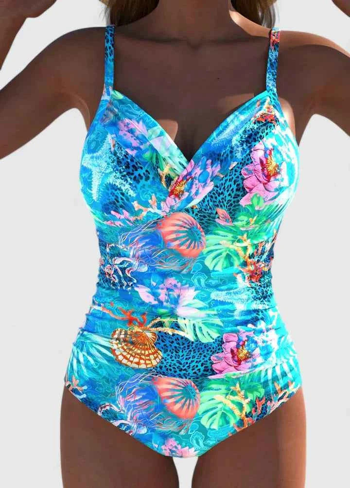 : Badpak met hoge taille cyaan - Stijlvolle zwemkleding voor dames in Cyaan van Pantinoshop