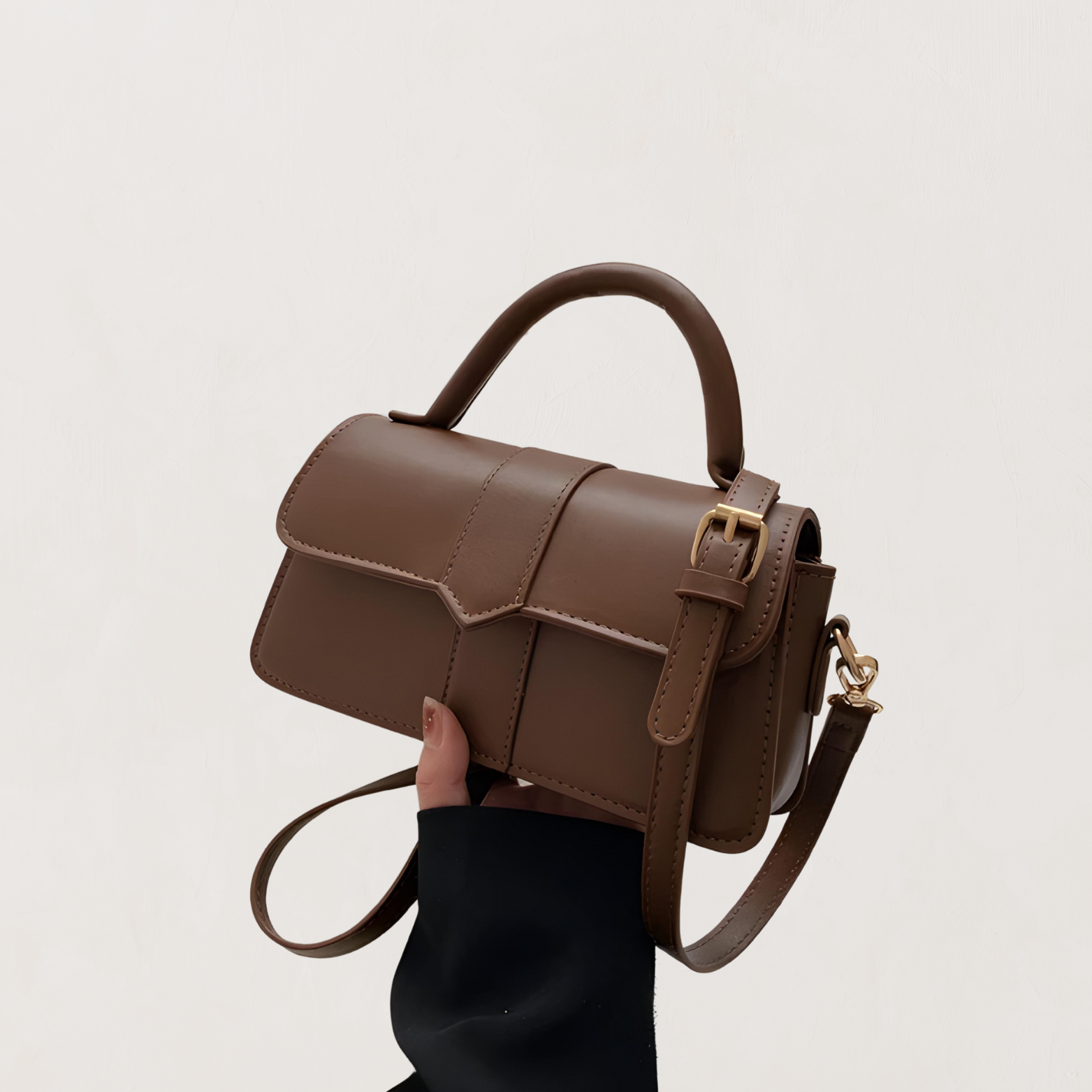 Tassen : Handtas Dames Zwart - Elegante Stijl - Synthetisch Leer in Chocolade van Pantino
