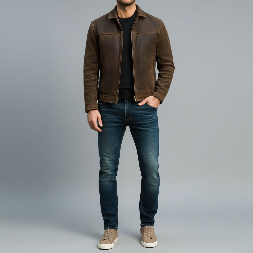 Leren jas : Heren Bikerjack Bruin Kunstleer - Zacht, Stoer & Comfortabel Casual Design in van Pantino