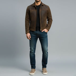 Leren jas : Heren Bikerjack Bruin Kunstleer - Zacht, Stoer & Comfortabel Casual Design in van Pantino