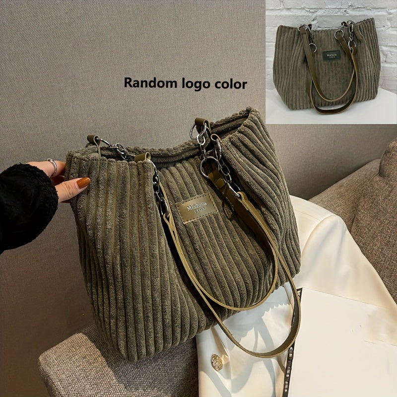 bags : S.f.y. - Modieuze Corduroy Kettingtas - Khaki in Groen van Pantino