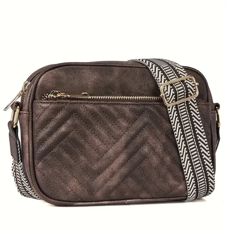 bags : Vegan Leren Schoudertas Dames - Stijlvol Duurzaam Design - Vegan Leer in Koffie van Pantino