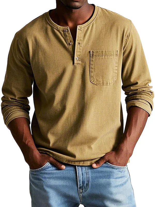 : Heren Henley shirt - Casual, lange mouw, comfortabel in Kaki van Pantinoshop