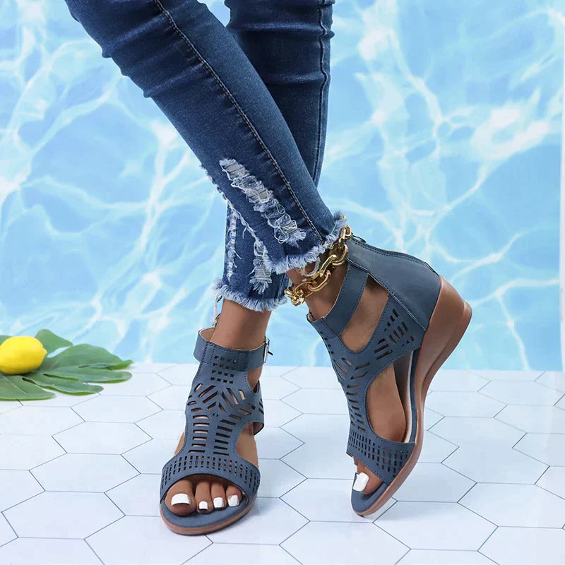 Sandals : Orthopedische Sandalen Dames Zwart - Comfortabele Sandalen met Voetboogondersteuning in Blauw van Pantino