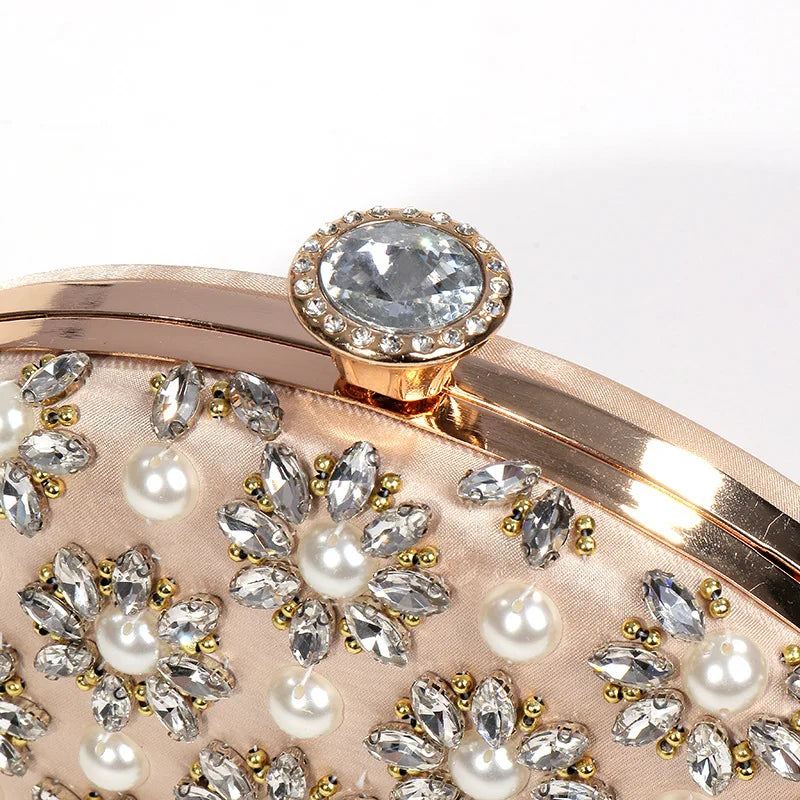 bags : Bloemen Clutch Dames Goud - Parel en Kristal Versierd - Stof in van Pantino