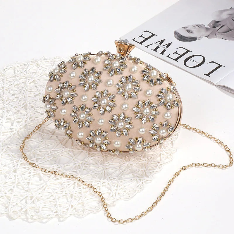 bags : Bloemen Clutch Dames Goud - Parel en Kristal Versierd - Stof in van Pantino