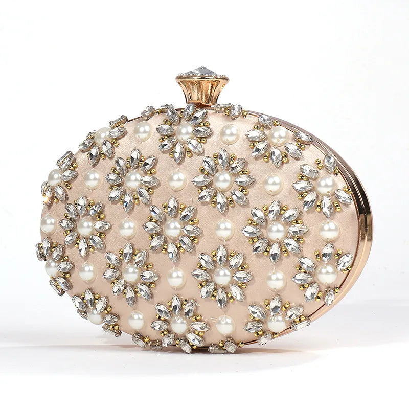 bags : Bloemen Clutch Dames Goud - Parel en Kristal Versierd - Stof in van Pantino