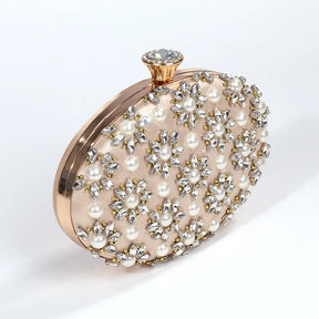 bags : Bloemen Clutch Dames Goud - Parel en Kristal Versierd - Stof in van Pantino