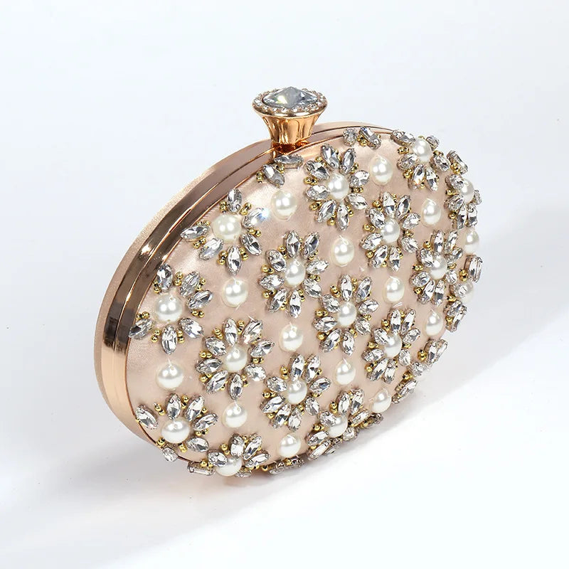 bags : Bloemen Clutch Dames Goud - Parel en Kristal Versierd - Stof in van Pantino