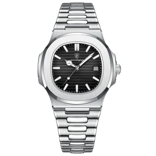 watches : Herenhorloge Zilver 40mm - Klassiek RVS met Datum, Mineraalglas & Waterdicht in Zilver Zwart van Pantino