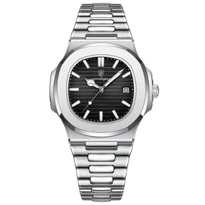 watches : Herenhorloge Zilver 40mm - Klassiek RVS met Datum, Mineraalglas & Waterdicht in Zilver Zwart van Pantino
