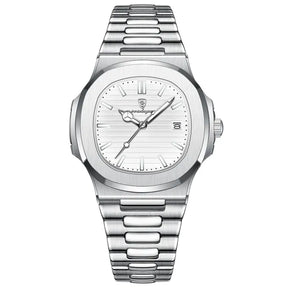 watches : Herenhorloge Zilver 40mm - Klassiek RVS met Datum, Mineraalglas & Waterdicht in Zilver Wit van Pantino