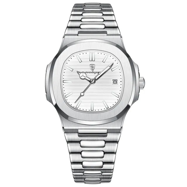 watches : Herenhorloge Zilver 40mm - Klassiek RVS met Datum, Mineraalglas & Waterdicht in Zilver Wit van Pantino