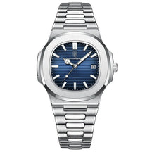 watches : Herenhorloge Zilver 40mm - Klassiek RVS met Datum, Mineraalglas & Waterdicht in Zilver Blauw van Pantino