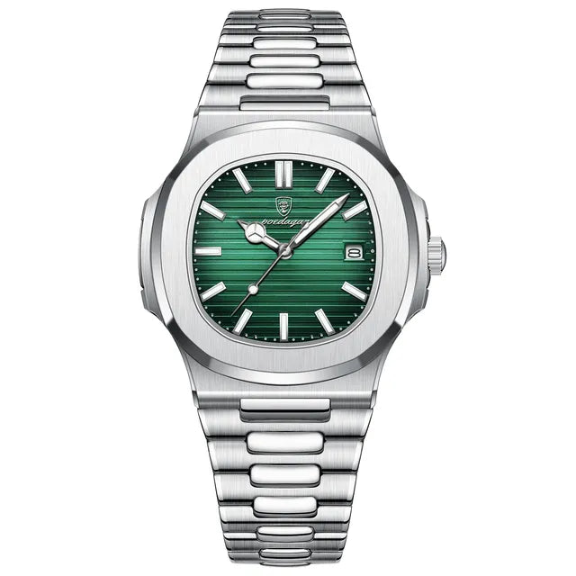 watches : Herenhorloge Zilver 40mm - Klassiek RVS met Datum, Mineraalglas & Waterdicht in Zilver Groen van Pantino
