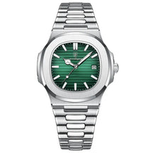 watches : Herenhorloge Zilver 40mm - Klassiek RVS met Datum, Mineraalglas & Waterdicht in Zilver Groen van Pantino