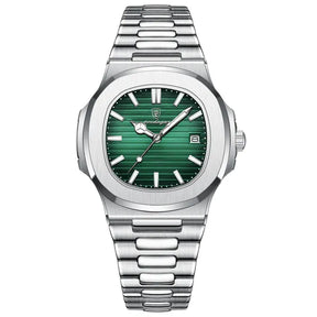 watches : Herenhorloge Zilver 40mm - Klassiek RVS met Datum, Mineraalglas & Waterdicht in Zilver Groen van Pantino