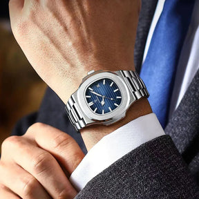 watches : Herenhorloge Zilver 40mm - Klassiek RVS met Datum, Mineraalglas & Waterdicht in van Pantino