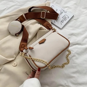 bags : Schoudertas Dames Beige - Chique Tweekleurig Kettingriem - Synthetisch Leer in van Pantino
