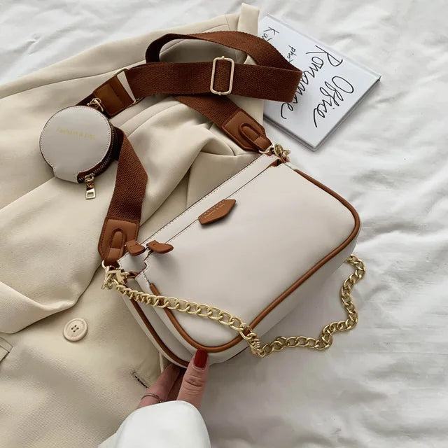bags : Schoudertas Dames Beige - Chique Tweekleurig Kettingriem - Synthetisch Leer in van Pantino
