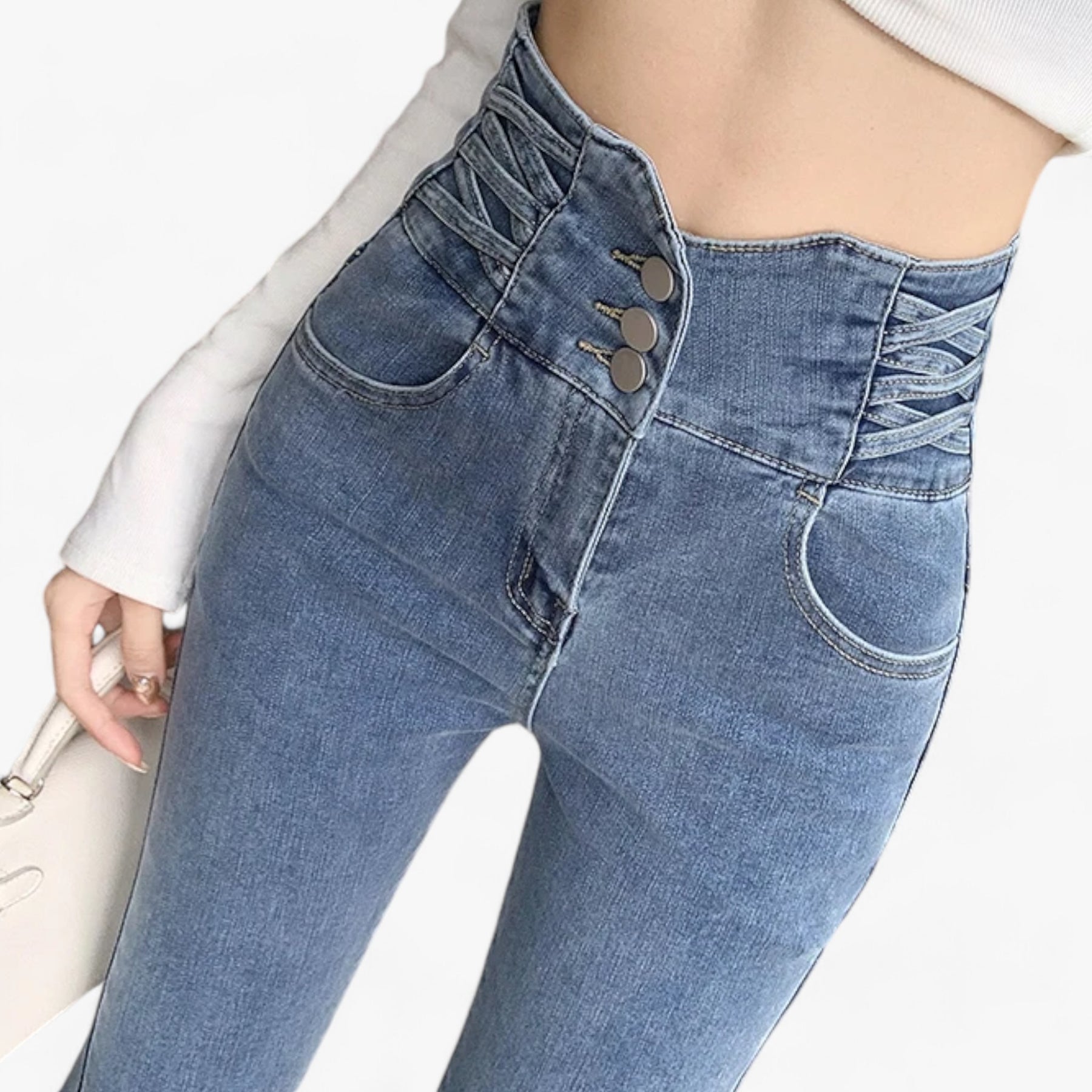 Jeans : Jeans Grijs 3 Knoppen - Skinny Koker - Slanke Stretch voor een Flatterende Pasvorm in van Pantino