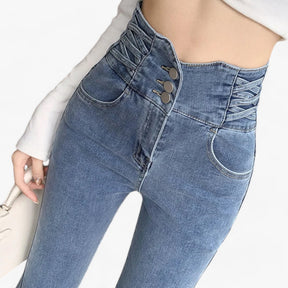 Jeans : Jeans Grijs 3 Knoppen - Skinny Koker - Slanke Stretch voor een Flatterende Pasvorm in van Pantino