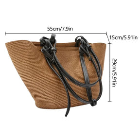bags : Strandschoudertas Dames - Chique Stro Zomers Design - Stro in Khaki van Pantino