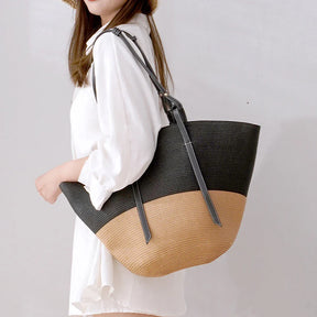 bags : Strandschoudertas Dames - Chique Stro Zomers Design - Stro in Zwart van Pantino