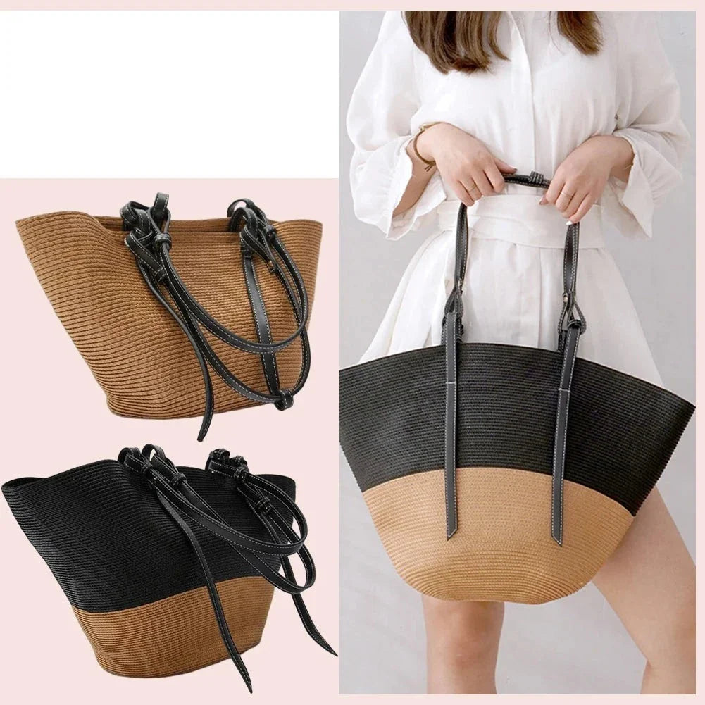 bags : Strandschoudertas Dames - Chique Stro Zomers Design - Stro in van Pantino