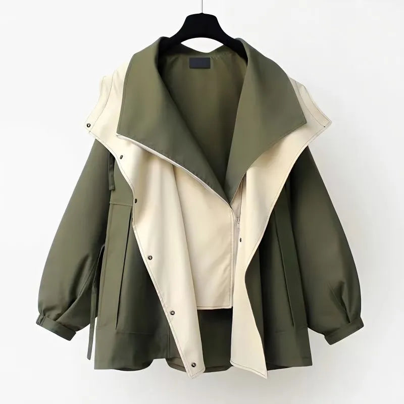 Coat : Mantel Paradiso Wit - Oversized Patchwork Capuchon in Prato Groen van Pantino